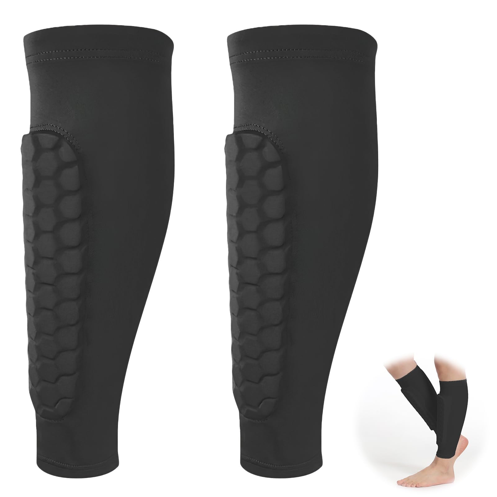 2Pcs Soccer Shin Guards, Shin Defender for Kids Youth Adults, Lightweight Calf Compression Sleeves with Honeycomb Pads, Football Baseball Taekwondo Protective Gear, Anti-Slip Design (L, Black)-image-39