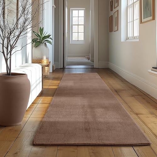 SIMPEX Tapis Runner Brun 80x250 cm Tapis à Poils Courts Lavable, Antidérapant et Doux, Design...