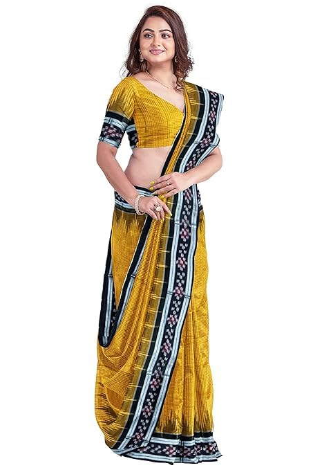 Image of Sambalpuri Cotton Saree of Odisha Ikkat Orissa Traditional Handloom Sari | Bomkai | Pata | Nuapatana | Sambalpuri Saree | Khandua Patta Sare | Without Blouse JH965