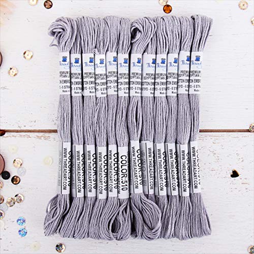 Image of 12 Skeins ThreadArt Cotton Embroidery Floss, Pewter Grey | Long fiber cotton embroidery floss for cross stitch, hand embroidery and bracelets. Six-strand floss separates easily.