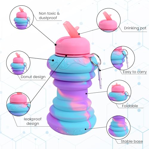 Image of Kuber Industries Pack of 2 Collapsible 600 ml Silicone Water Bottle With Flip Cap | Lightweight & Portable School Water Bottle - Ideal For Travel & Gym | Pink
