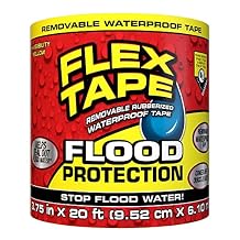 Flex Tape Flood Protection, 3.75 in x 20 ft, Waterproof Rubberized Tape, Removable, Use on Windows, Doors, Garage Doors, Casings, Thresholds, Conduits, Vents, Ducts