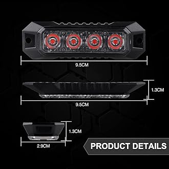 4 LED Red Strobe Lights Vehicles Trucks Emergency Strobe Lights Kit 12V -24V Beacon Warning Hazard Flash Strobe Lights Bar Grill Grille Surface Mount Red Lamps