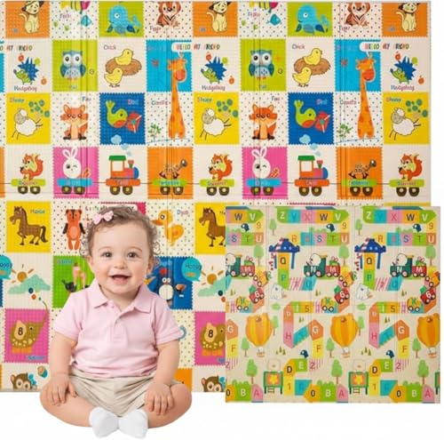 Edibaby, Tapis Eveil Bebe, 180 x 150 cm, Épaisseur 1 cm, Design Enfant, Tapis de Jeu Rembourré en XPE, Réversible et Pliable, Tapis Activités pour Chambre...