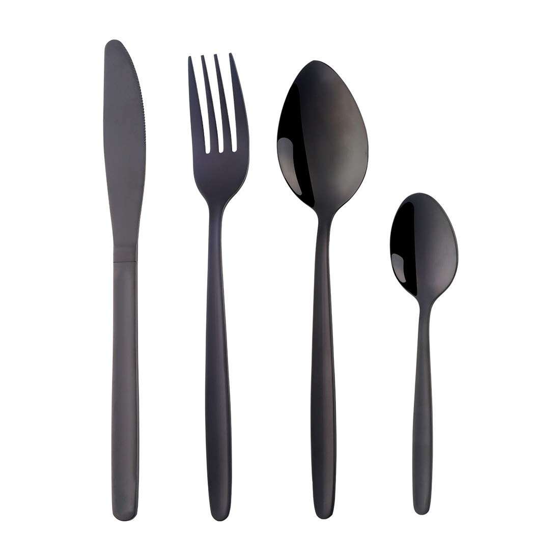 Buyer Star - Set di posate in acciaio inox, stile classico, sottile, nero, per ristorante e hotel, servizio da tavola lucidato, per 6 persone