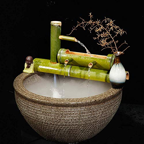ERoomQ Bamboo Fountain Water Feature Handmade Fountain Pump Sculptures Statues Home Decoration Arts Crafts Artwork Waterfall Outdoorese Garden Feature(60cm)