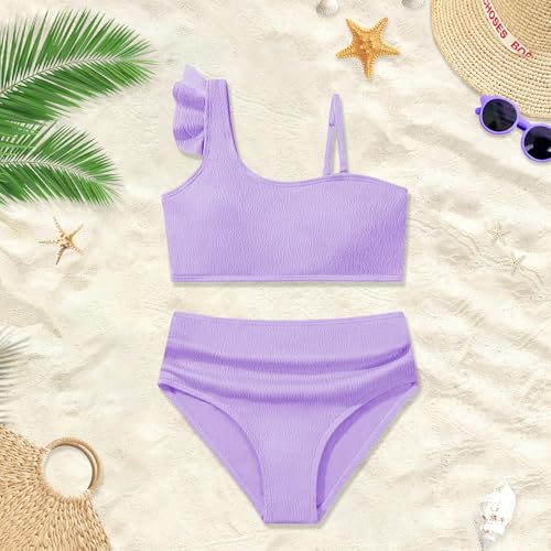 Girls Swimsuits Bathing Suits 2 Piece Bikini Set Kids Ruffled Solid Color Adjustable Strap Girls' Swimwear 7-14T3