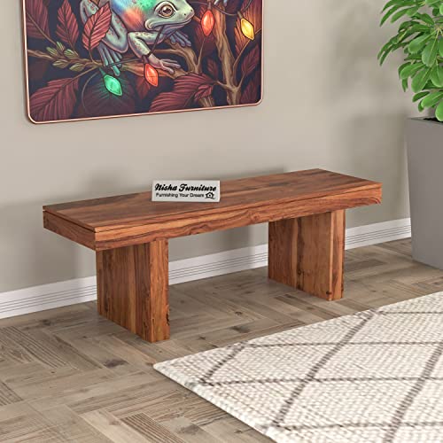 Image of Solid Wood Bench for Living Room | Sheesham Wooden Bench for Sitting, Home, Balcony Garden Banch and Outdoor, 2 Seater Dining Bench for Dining Table in Honey Finish