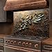 Tempered Glass Backsplash for Kitchen, Olive Branch Copper Design Glass Backsplash, Copper Look Backsplash for Kitchen Wall, Rustic Kitchen Backsplash, Easy to Install Stove Backsplash
