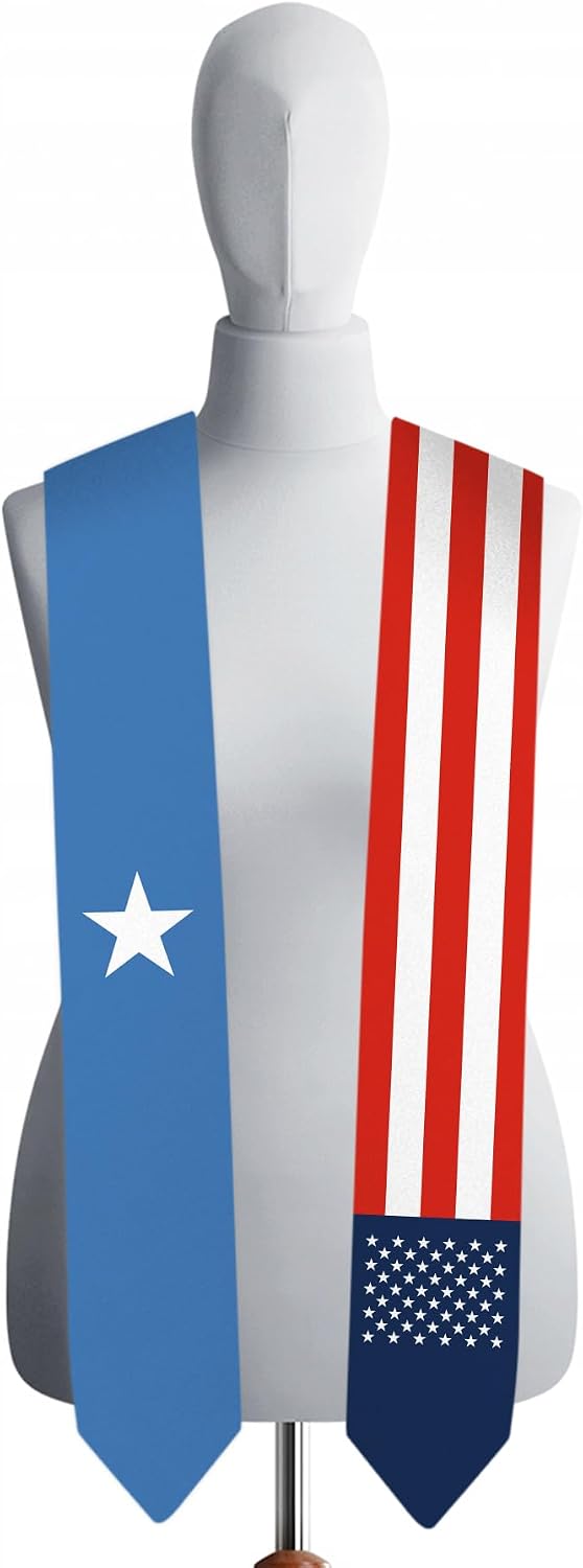 72 Inch Somalia Flag and USA Flag Graduation Sash Unisex Adults Graduation Stole Scarf International Class of 2025 (Not Include Baccalaureate Gown and Hat)