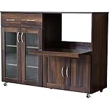 DORIS ドリス 棚 収納 食器棚 キッチンカウンター カップボード ダイニングボード スライド棚 ワイド 大型レンジ対応 木製 一人暮らし キッチンラック キッチンワゴン レンジ台 幅120cm 奥行き42cm 高さ88cm キャスター付き コンセント付 引き出し レンジボード ウォルナット ノエル【12979】