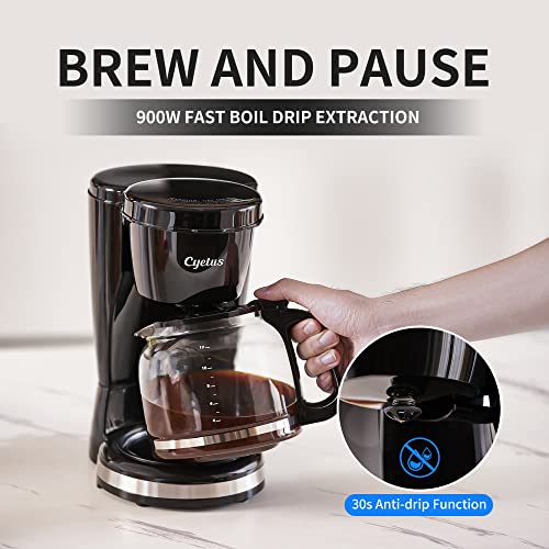 Cyetus Drip Coffee Maker 12 Cup With Permanent Filter And Borosilicate Glass Carafe, Smart Anti-Drip System Coffee Brewer Machine, Auto Keep Warm Function, Coffee Pot Black #TOP1