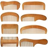 8 Pieces Handmade Wooden Beard Comb for Men Natural Wood Combs Set Wide Teeth and Fine Teeth Wood...