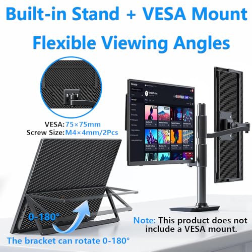 Image of 13.3 inch OLED Portable Touchscreen Monitor, 1080P HDR VESA 500 Nits, USB-C HDMI External Display with Stand (Vertical Monitor) & Speakers for Laptop PC Mac Android (No Touch for iPhone /iPad /Consoles)