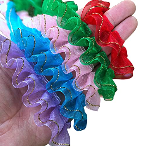 GNSN 19 Yard Frill Ribbon Pleated Ruffled Tulle Trim DIY Sewing Edging Craft (Red,Width 1in/2.5 cm)