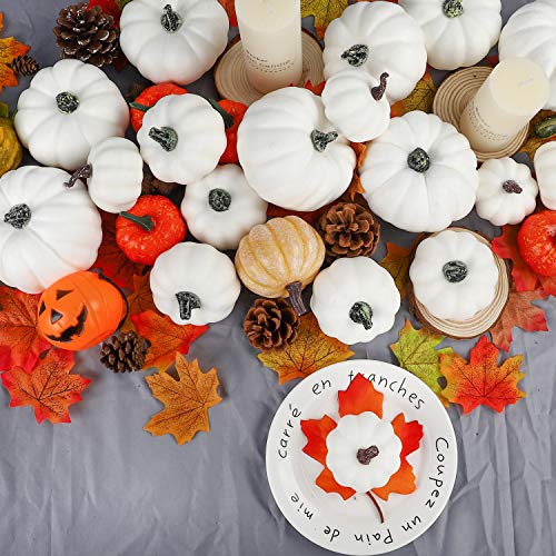 image for COCOBOO 18pcs Assorted Sizes Artificial White Pumpkins Set for Hallowe