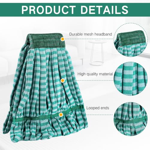 Image of Lallisa 4 Pcs Microfiber Commercial Mop Head Replacement Tube Industrial Looped End Mop Heads Refill for Floor Cleaning for Home Commercial Industrial Use (Medium,Dark Green)