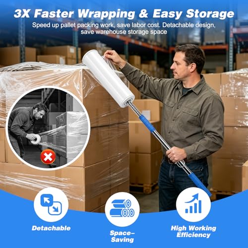 Image of Heavy Duty 48 inch Stretch Film Dispenser Pole Holder for Pallet Wrapping-2PCS | Fits 12 inch-24 inch Stretch Wrap Dispenser Rolls,Industrial Grade Heavy Duty Build, 48 inch Extra Long Handle, 2 inch-3 inch Core Compatible