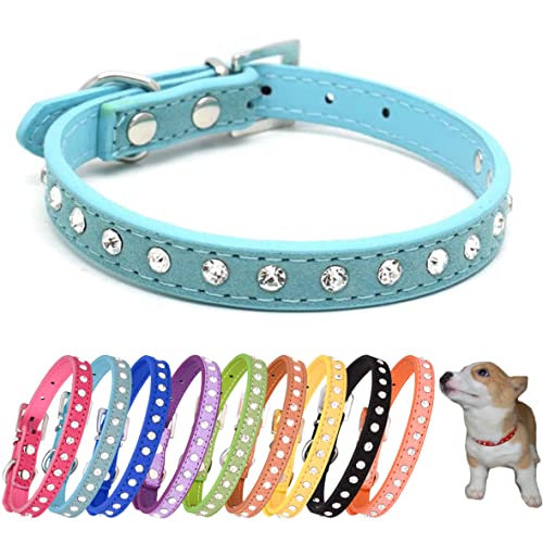 Collier pour chat avec strass Hotlion XXS daim souple chiot bleu miniature
