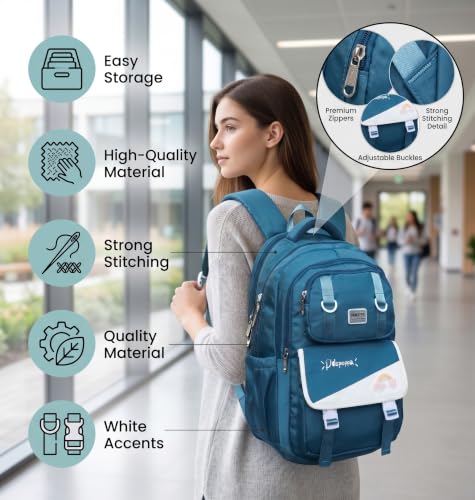 Image of ADSON kawaii Girls Travel School Bag|Backpack Of Large Capacity Aesthetic Stylish Girls Korean Laptop Bag Rucksack for School |College Bags Cute Bookbag for Teens Water Resistance 18 Inches