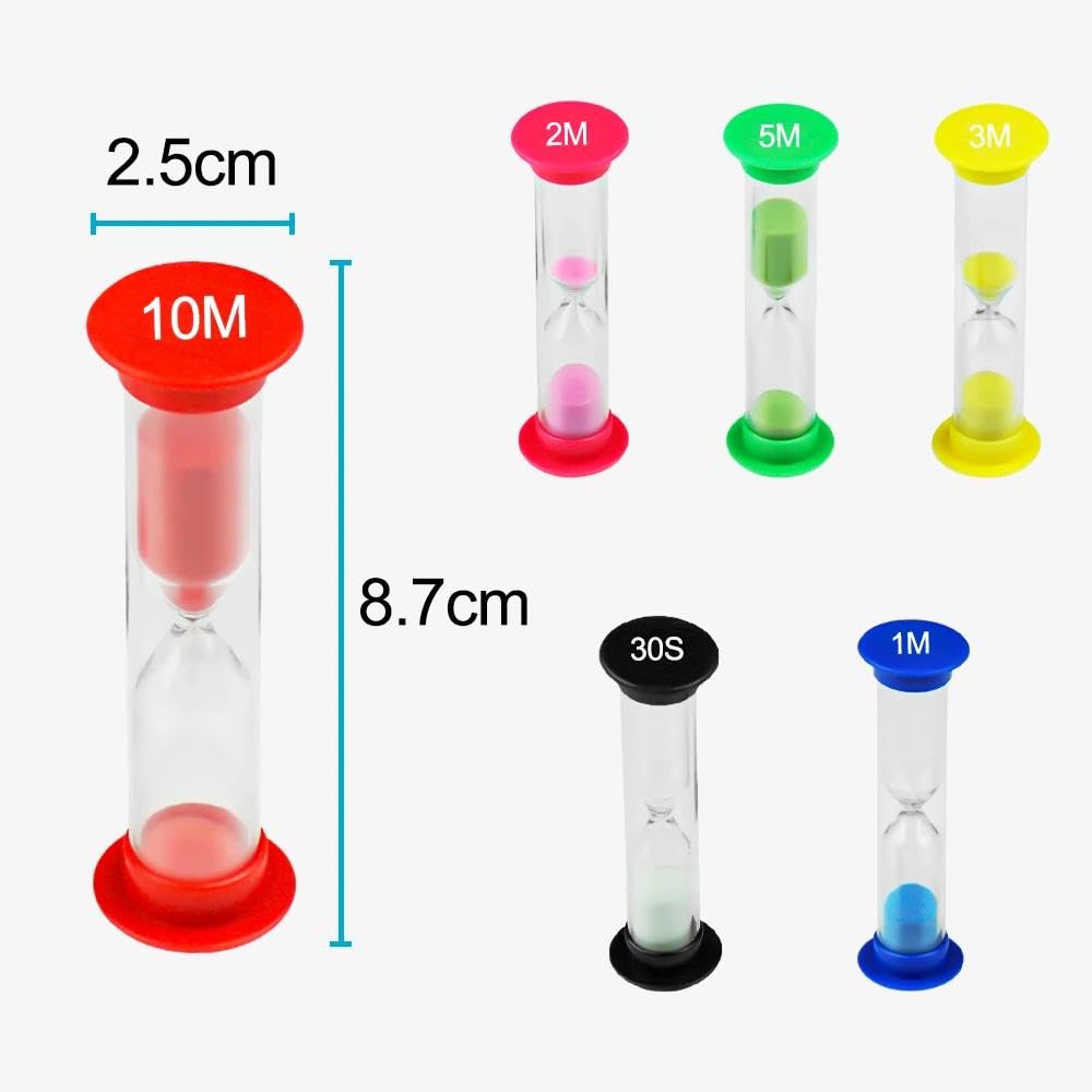 Comzantor 6 Pezzi Clessidra Timer, 30S, 1Min, 2Mins, 3Mins, 5Mins, 10Mins Clessidre Colorate, Sand Clock Timer, Sandglass Set, Orologio da Sabbia per Spazzolini, Sport, Giochi, Ufficio, Casa, Cucina - 2
