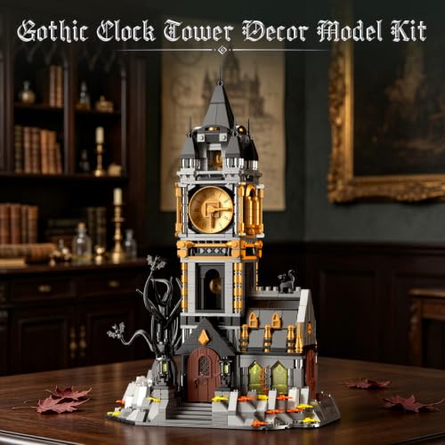 Image of Vziimo Magic Clock Tower Building Set, Gothic Haunted House Decor Model Kit with Black Cat & Animals, Medieval Castle MOC Creator Gift for Adults Teens Age 14+ (1232 PCS)