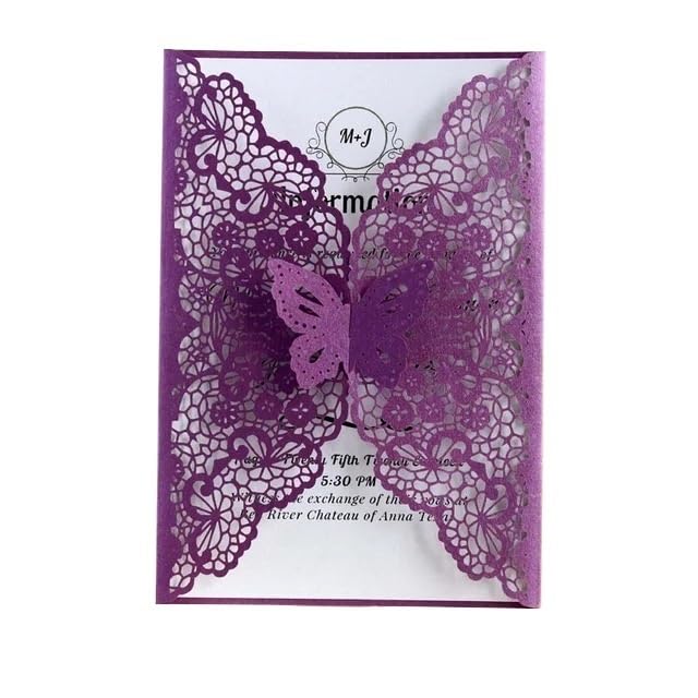 Invitaciones Boda 10/20 Piezas de Invitaciones de Boda con Forma de Mariposa, Invitaciones for Fiesta de Noche + sobre(Purple,20pcs)