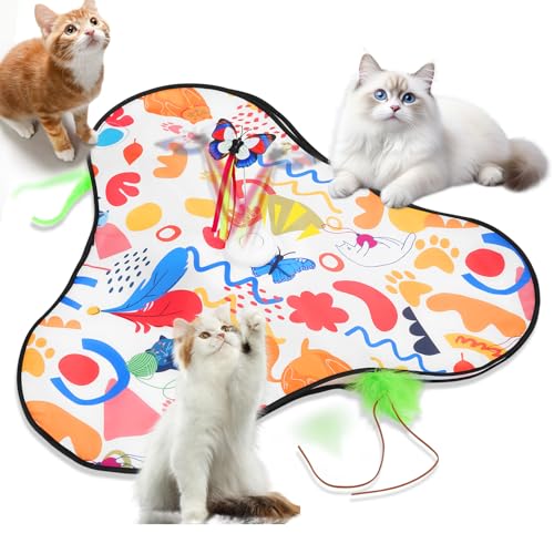 Zaxiva Interaktives Katzenspielzeug mit 3 abnehmbaren Federn, Elektrisches Katzenspielzeug mit Federautomatik & 3 Realistische Geräusche, Intelligenzspielzeug für Katzen jeden Alters, USB-Aufladung