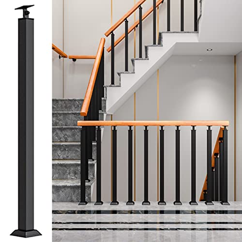 LXLZYXSF Garde-Corps Escalier Rampe D'escalier Fer Forgé Poteau De Balustre pour Escaliers Garde-Corps du Grenier Garde-Corps De Pont Clôture De Balcon, Le Noir Carré Montage Au Sol Poteau De Rampe