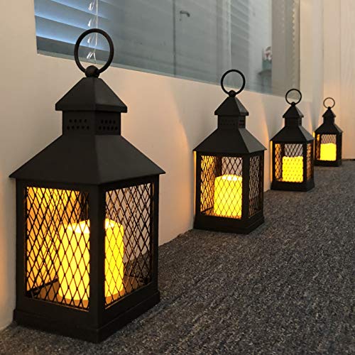Genswin Flameless Decorative Candle Lantern With 6 Hour Timer Battery Operated Flickering Candles, Heat Resistant Hanging Led Pillar Candle Lantern Indoor Decor(Black, 4"X4"X11",Pack Of 4) #TOP1