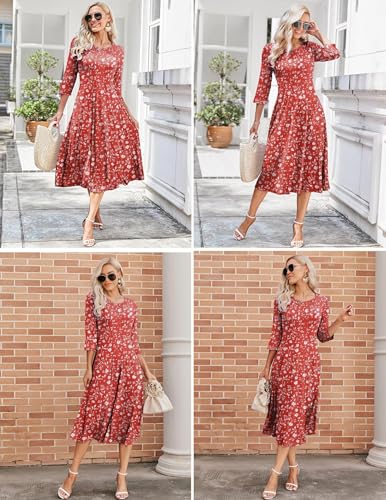 Image of HOTOUCH Women's 3 /4 Sleeve A-line and Flare Midi Long Dress
