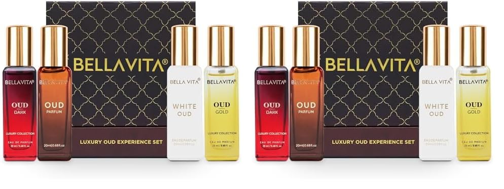 Image of Bella Vita Luxury OUD Experience Liquid Eau De Parfum Gift Set 4 x 20ml for Unisex, Premium Long Lasting EDP Perfume, Oudh Fragrance Scent (Pack of 2)