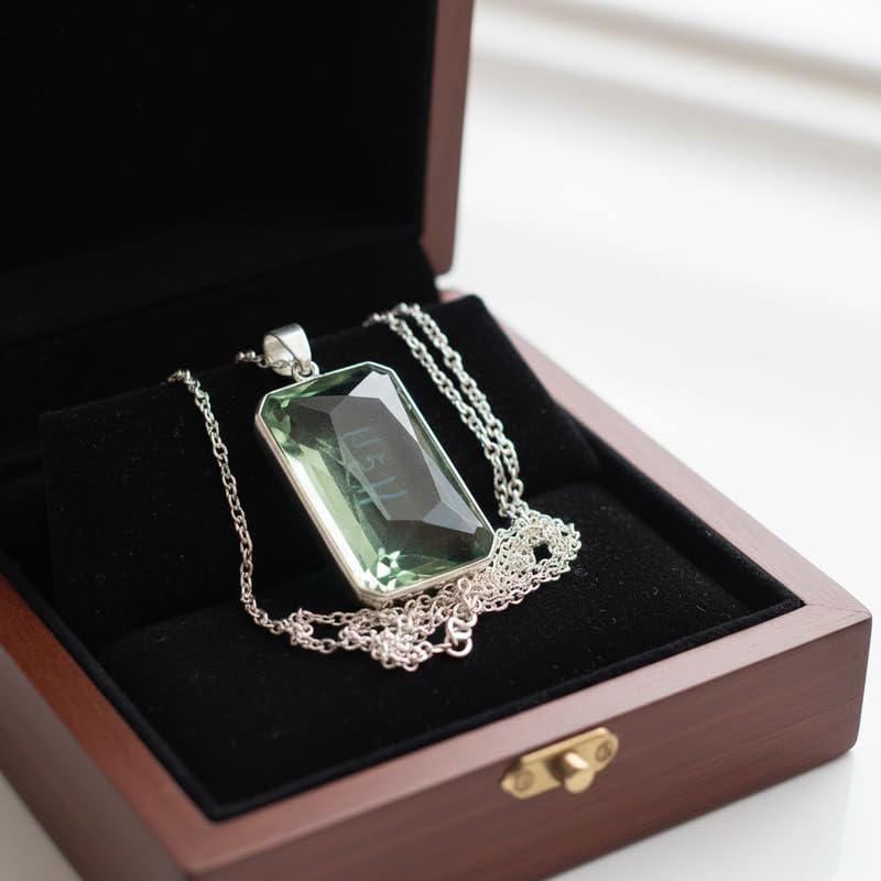 Collier pendentif quartz vert naturel pierre rectangulaire facettée - 4