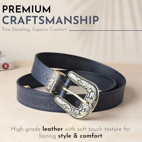 Image of 25mm Genuine Leather Waist Belt for Women - Fancy Vintage Buckle Belt For Jeans | Stylish Adjustable Party Belt For Ladies /Girls /Women | Waist Size 28-44 Inches