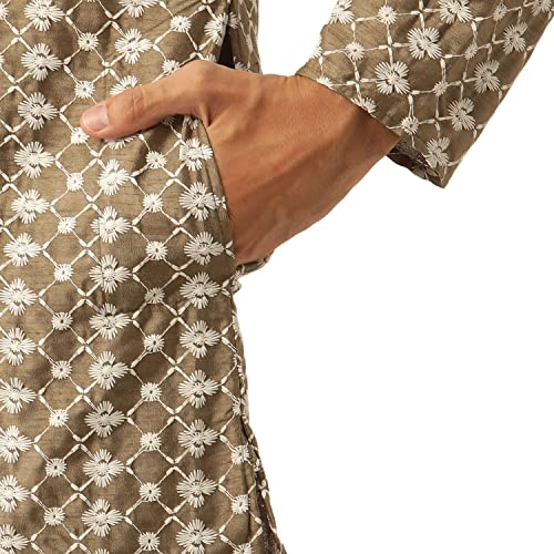 Image of SOJANYA (Since 1958 Men's Silk Blend Light Green Kurta & Nehrujacket with White Pyjama Combo