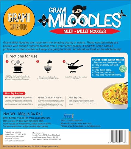 Image of Grami Superfoods - Multi Millet Noodles - No Maida | Not Fried |No Preservative | No Artificial Flavour Added | No MSG | Low GI | No Oil | Cholesterol Free Millet Noodles-180gm