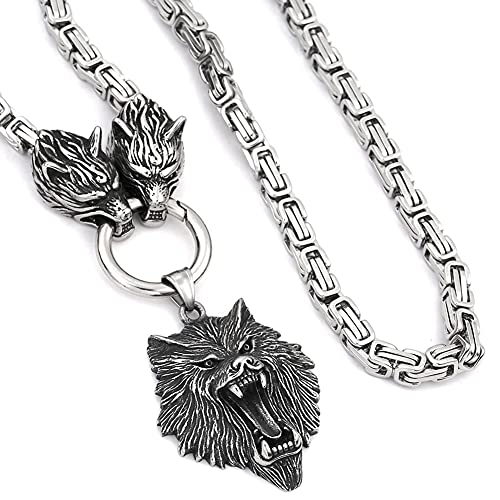 Collier Fenrir loup pendentif amulette viking homme acier inoxydable robuste