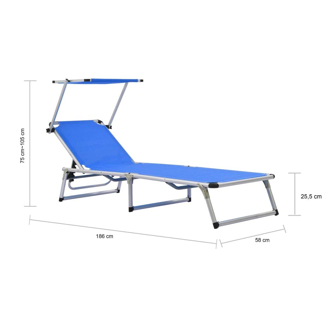 vidaXL Lettino Prendisole Pieghevole in Alluminio Textilene Blu Sdraio Seduta