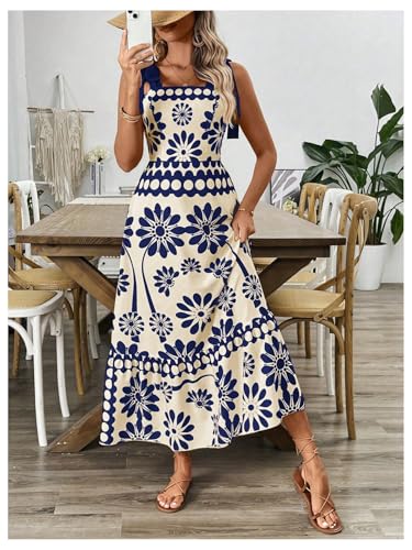 Image of Floerns Women's Vintage Sleeveless Tie Shoulder Sundress Floral Print Cami Maxi Dress
