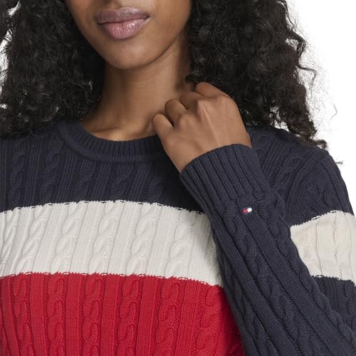 Image of Tommy Hilfiger Women's Cotton Crewneck Cable Sweater