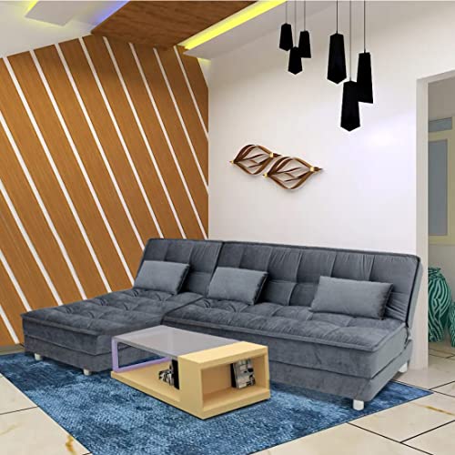 FURNY Gaiety 5 Seater Fabric LHS L Shape Sofa Cum Bed Set (Grey)
