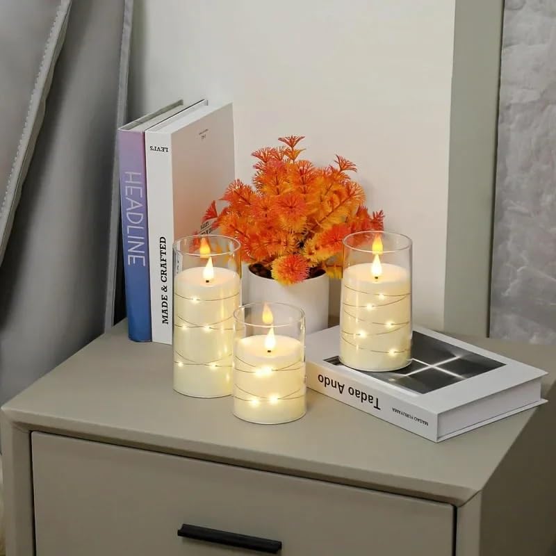 Candele Led 1-5 pezzi LED senza fiamma candela elettronica da incasso lampada a corda tremolante trasparente for la festa di Natale(3pcs,15cm)
