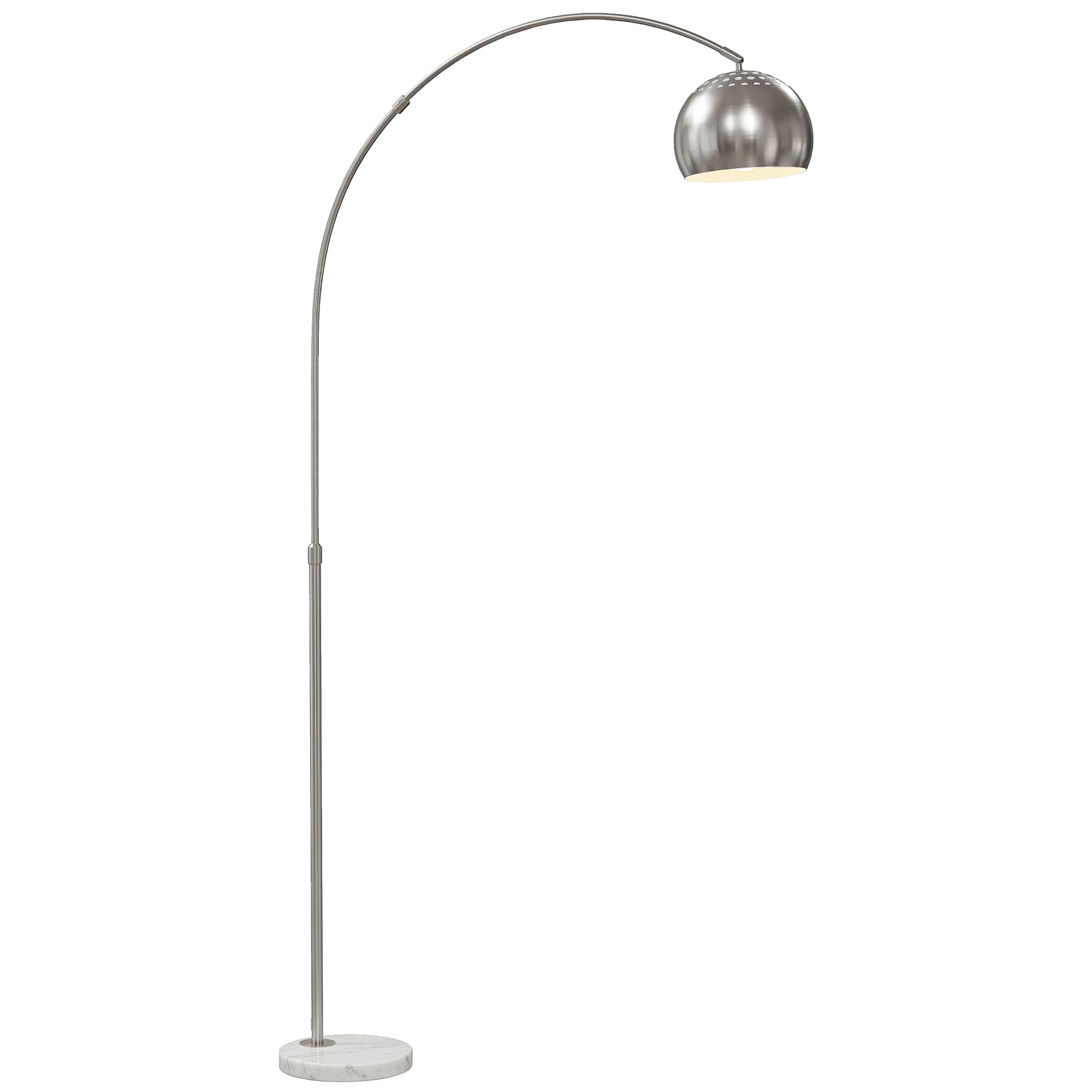 HOMCOM 167cm Arc Floor Lamp for Living Room, Modern Adjustable Standing Lamp with Foot Switch, Faux Black Marble Base and Bell Shade for Home Offices, Bedrooms, Silver Tone