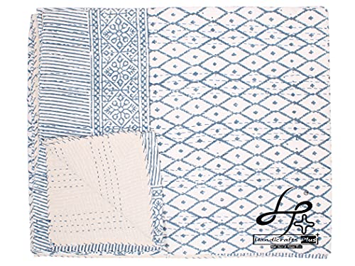 Handicrafts Plus Ethnic Kantha Style Quilts Cotton Handmade Bedspread Queen Size Bohemian Bedcover