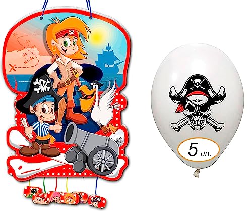 CHEERSET Pignatta Pirati + Palloncini Compleanno Grande - Decorazione Feste per Bambini e Bambine - Grandi Pignatte da Riempire con Giocattoli e Dolcetti