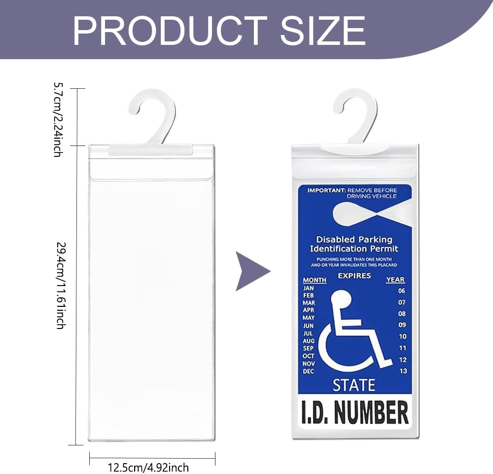 Handicap Placard Holder, Disabled Parking Permit Holder, Ultra Transparent Disabled Permit Protective Cover with Large Hanger, Car Handicapped Placard Cover for Most Vehicles (1PCS)