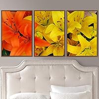 3 Piece Framed Canvas Wall Art Yellow Cluster Flowers and Colorful Bouquet Canvas Prints Home Artwork Decoration for Living Room,Bedroom - 16