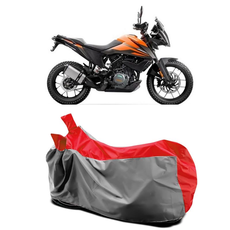 Image of DUFFEL-Two Wheeler Bike Body Cover Compatible for KTM 390 Adventure Bs6 Heat Protectio /UV-Rays /Birds Dropping /DustProof /Waterproof All Variants [Gray Red]