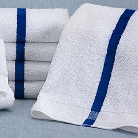 60 (5 Dozen) New 22x44 Blue Stripe Bath Towels 6# Per Dozen Hotel Pool Towels By OMNI LINENS Cover