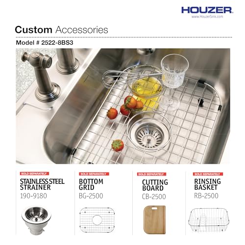 Houzer Stainless Steel 2522-8BS3-1 Glowtone Series Kitchen Sink - 25" Topmount Drop In Multipurpose Sink, Single Bowl Basin, 3 Hole, Ideal for Workstation, RV, Outdoor Kitchen, or Bar by HOUZER - Used condition - Image 7